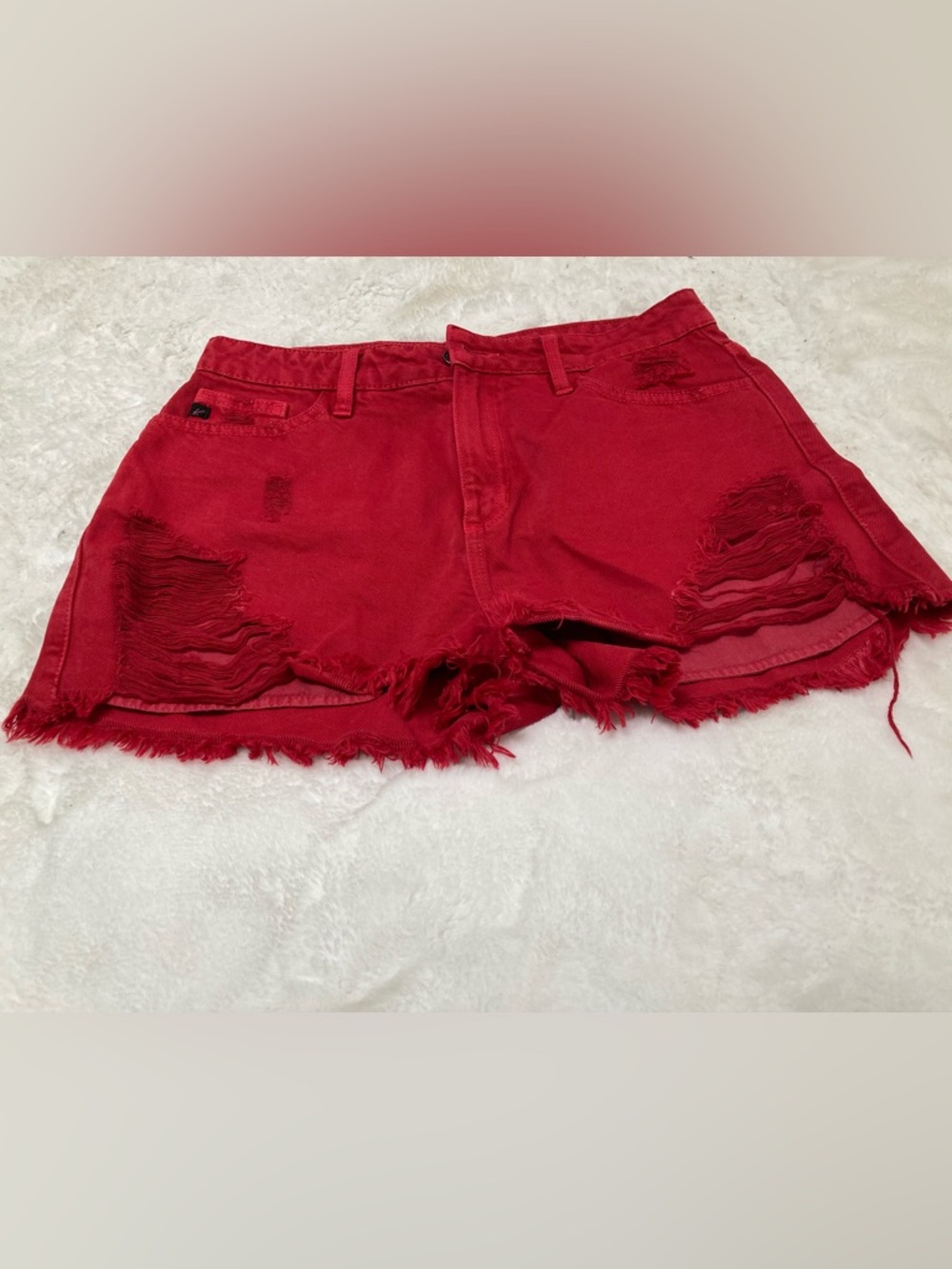 KanCan Red Distressed Denim Cutoff Shorts